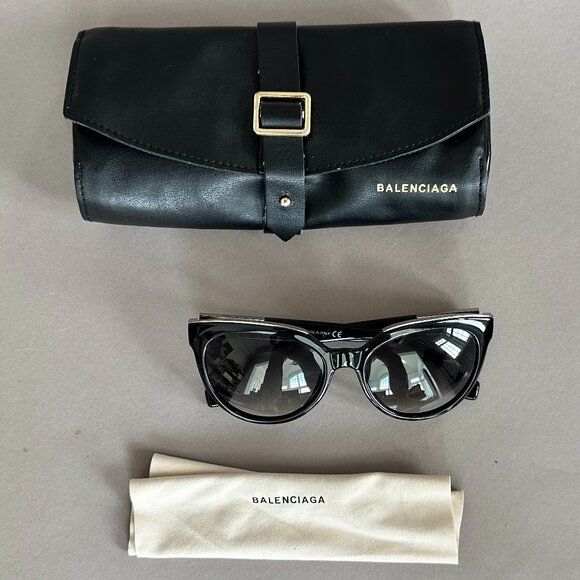 Black Balenciaga Sunglasses With Silver Trim at Top - Picture 1 of 7